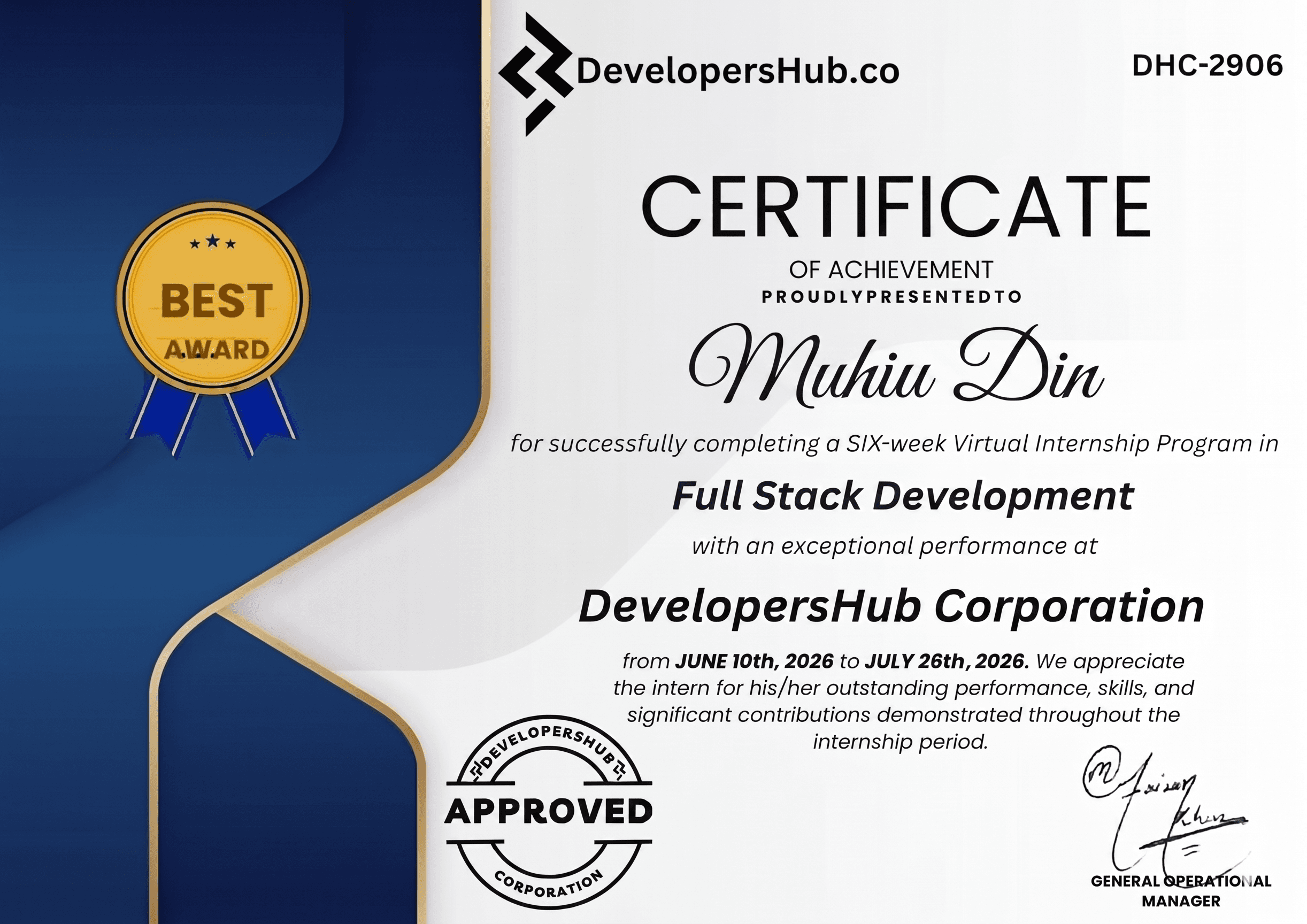 DevelopersHub – Full Stack Development Internship